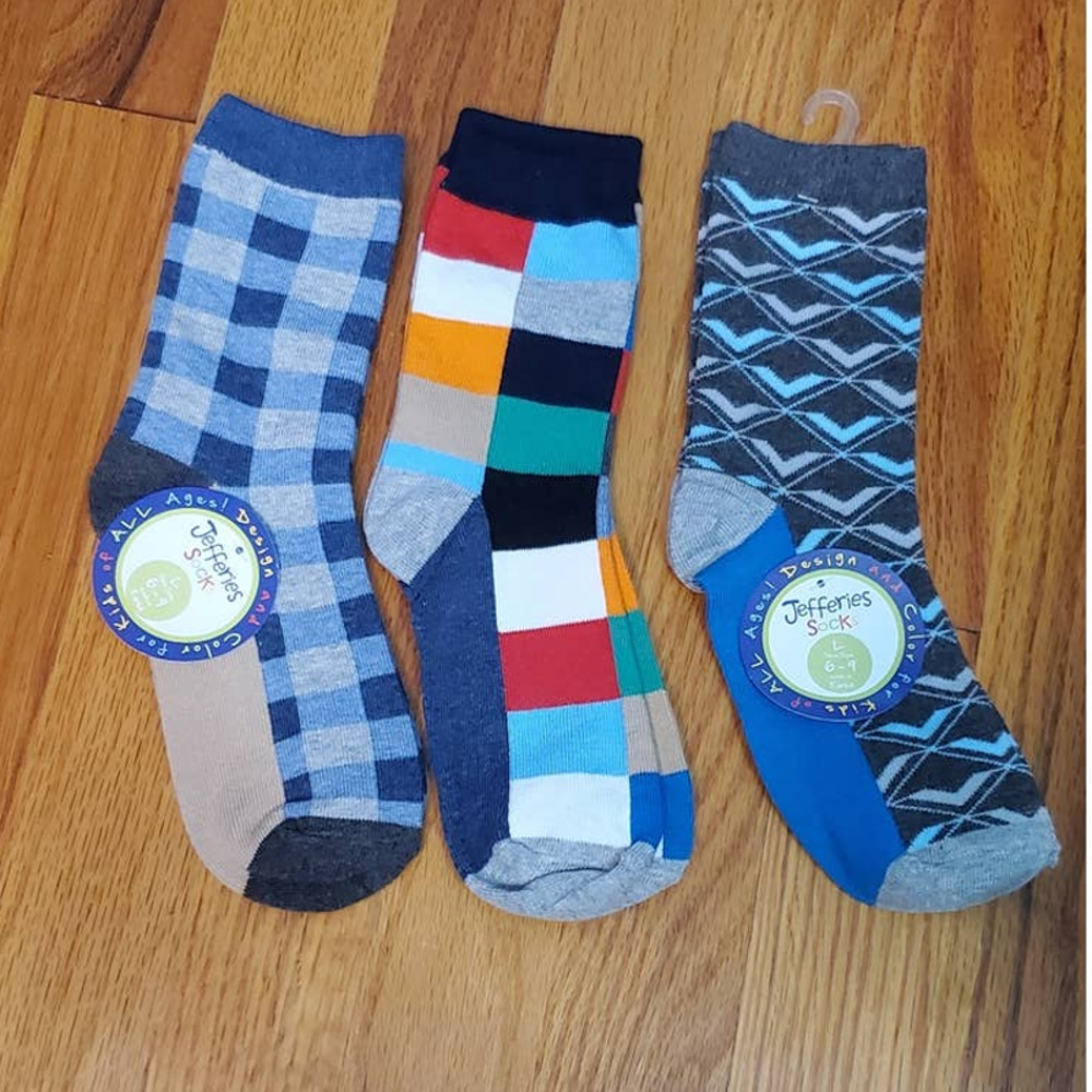 Jefferies Socks Colorful Funky Plaid Dress Socks - Kid's Size Large 6-9